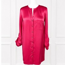 River Island Satin Shirt Dress UK 10 Pink Fuchsia Button Through Long Sleeve NWT