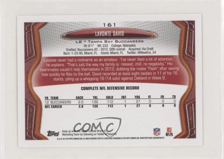 2013 Topps Mini Lavonte David #161 - Image 2 of 2