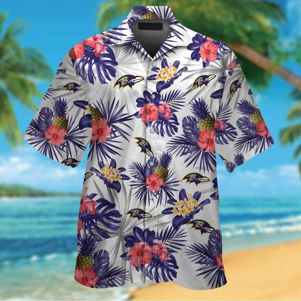 Baltimore Football Short Sleeve Button Up Tropical Hawaiian Shirt V8