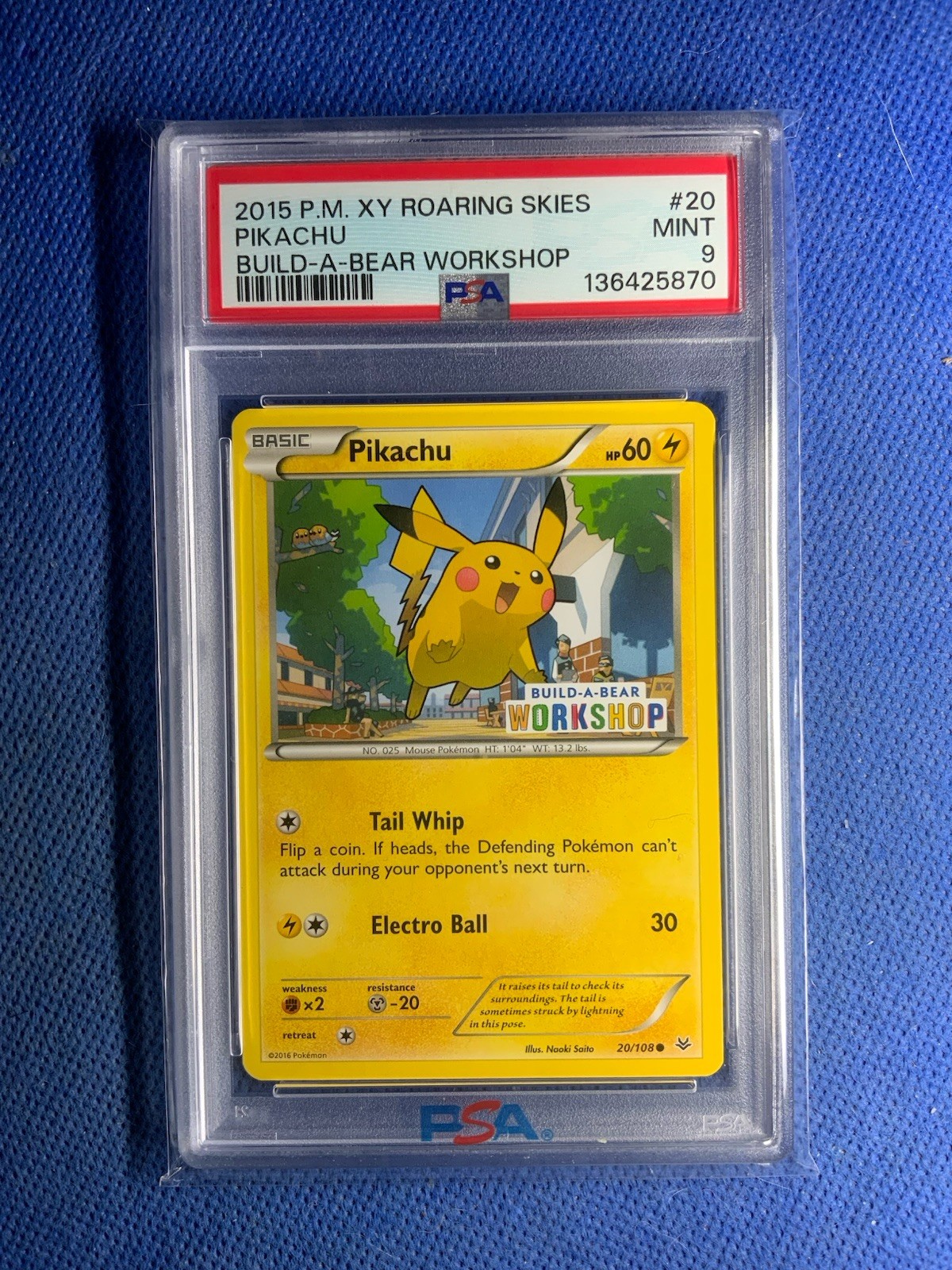 2015 P.M. XY Roaring Skies Pikachu #20 Build A Bear Workshop PSA 9