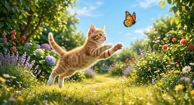 Kitten Butterfly Wallpaper | 4K Ultra HD Cute Nature Scene (4708×3648) | AI Art