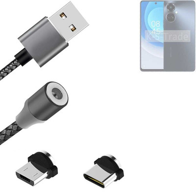 Magnet-Lade-Kabel für Tecno Camon 19 Pro mit USB-Typ C und Micro-USB-Anschluss