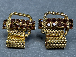 Authentic Super Bling Amber Colored Stone Yellow Gold Plated Wrap Around Cuff Links