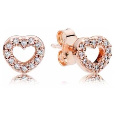 Pandora Rose Gold Plated Captured Hearts Stud Earring 280528CZ With Gift Box