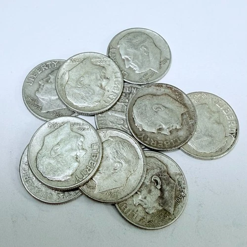 LOT OF 10 ROOSEVELT DIMES 90% SILVER FREE SHIPPING #7421