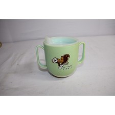 Kids Sippy Cup Teddy Bear Graphic Green Blue Plastic Spill Proof Handle