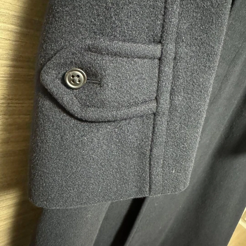 Burberry Wool Cashmere Balmacaan Long Coat Dark Navy Men's Hidden Button Vintage - Image 4 of 4