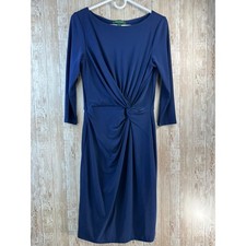 Lauren Ralph Lauren Ruched Dress Womens 10 Long Sleeve Twist Front Slim Fit