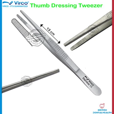 VIRCO UK College Thumb Dressing Tweezers Forceps Serrated Tip Dental Hand Instruments Lab