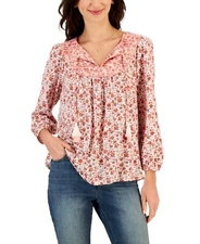 Style & Co Women's Floral Tasseled Peasant Top,  Mango Floral Sz-M