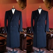 Winter Wool Cashmere Men's Long Overcoat Double Breasted Outwear Long Jackets
