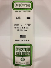 Evergreen # 125 Styrene Strip .020x.100" (10) A Scale MIB