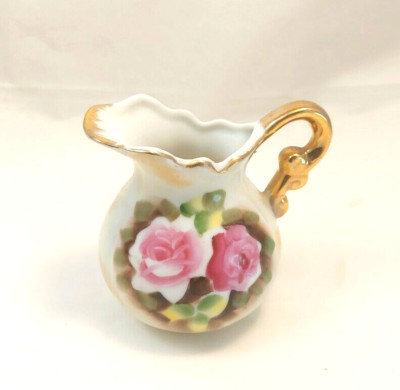 Vintage Brinns Pitsburg Hand Painted 4'' Floral Pitcher Japan #T-2008 Gilded