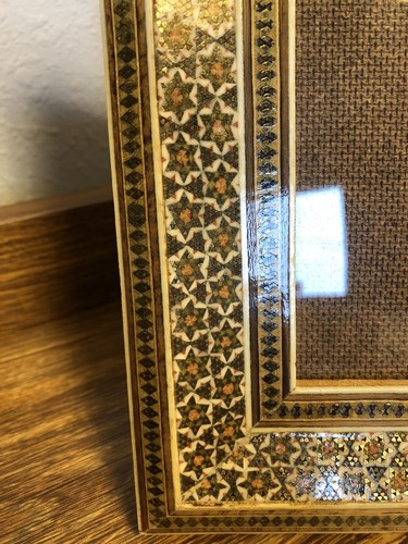 Vintage Khatam Middle Eastern Inlaid Wooden Frame Gold Accents 8 X 6.5” - Picture 5 of 21
