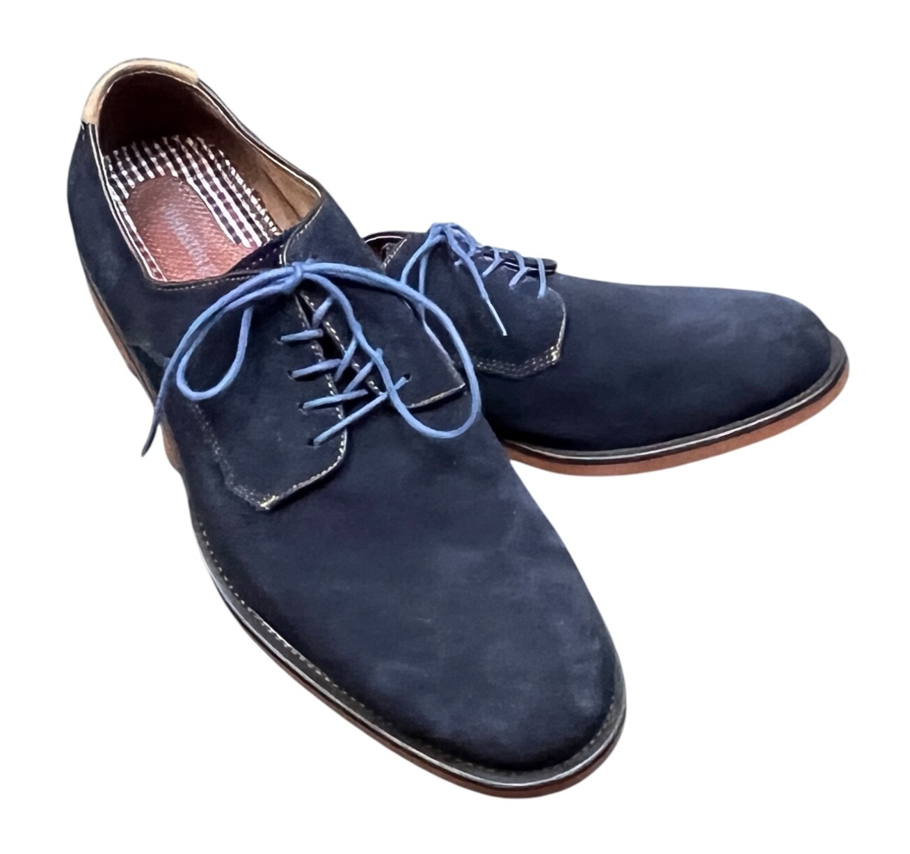 SAOLA JOHNSTON & MURPHY Scarpe Uomo 10.5 D Blu Punta Tinta Unita Derby Pelle di Pecora Flex Comfort