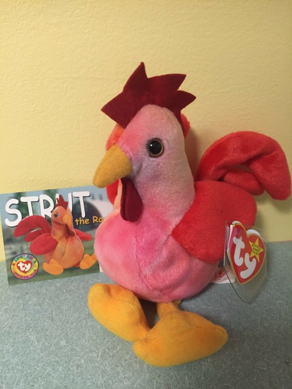 Ty Beanie Strut the Rooster and Collector Card NWT 1996