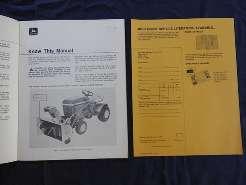 1975 JOHN DEERE 60 70 100 LAWN TRACTOR 32A SNOW THROWER OPERATORS MANUAL MINTY - Picture 2 of 5