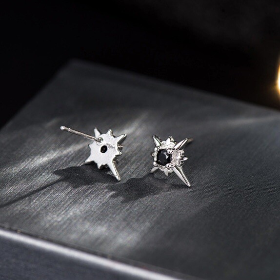 Boucles D'oreilles Créoles/studs étoile En Argent Plaqué Avec CZ - Pour Hommes Et Femmes, Neuves