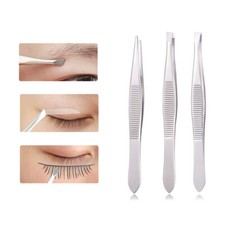  3 Pcs Tweezers Set - Stainless Steel Slant Tip, Flat, Point Tweezer Useful
