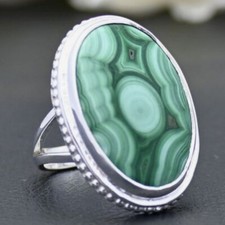 Malachite Gemstone 925 Sterling Silver Ring Handmade Jewelry Love Gift F-76