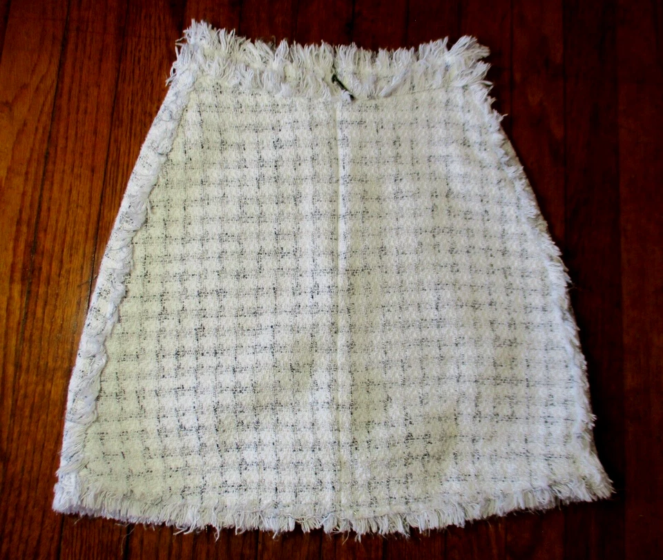 MSGM Твидовая Мини Юбка Бахрома Отделка Хлопковая Смесь 38 Женщин Белое Серебро - Изображение 2 из 4