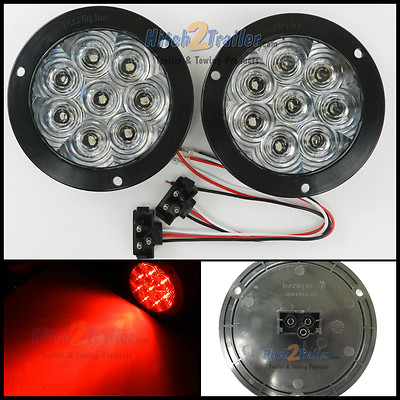 (2) 8 LED 4'' Round Stop Turn Tail Light Clear/ RED TecNiq LED Flange Mount USA
