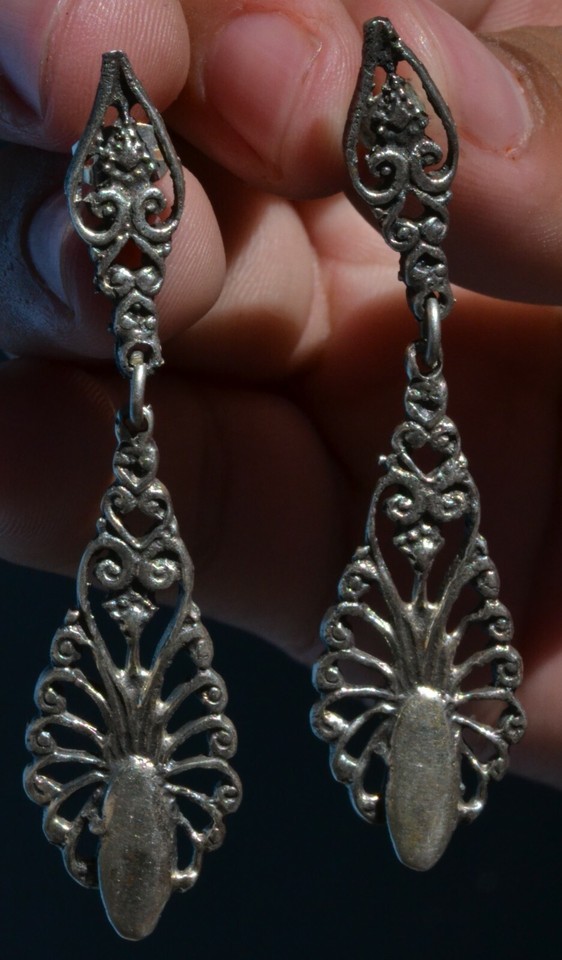 Mexican Filigree Pyramid Sterling Silver Earrings From Taxco .925