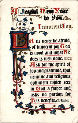 New Year, Amiel, God, benevolent father, Joyful New Year, Innocent Joy Postcard