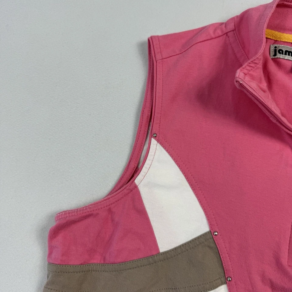 Jamie Sadock Women Polo Shirt Medium Pink Golf 1/4 Zip Sleeveless Cotton Spandex - Image 4 of 4