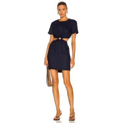 STAUD Epona Cut-Out Linen Lightweight O Ring Mini Dress Navy Blue Size  Large | eBay