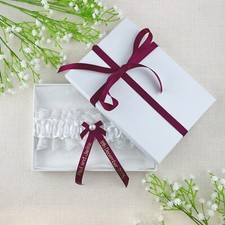 Personalised Garter - Burgundy with Gold Text - Wedding Bride Lace Hen Party