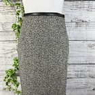 Worth Skirt size 4 Black Gray Wool Tweed Wrap Knee Faux Leather Career Modest — photo 2