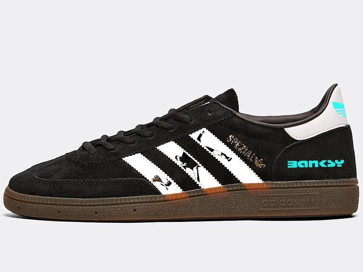 Banksy Flower Thrower Adidas custom Spezial black white trainers - Main Image