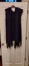 Scarf Deep Navy Lightweight Super Soft Hair Tassels Long Coverup Shawl Wrap