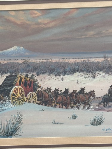 AUSTIN DEUEL PAINTING WESTERN FRONTIER WAGONS HORSES AMERICAN LANDSCAPE FAMOUS - Picture 7 of 21