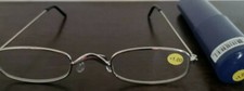 Reading Glasses Eye Glasses w/ Blue Tube Case Silver Frame 1.00 Strength