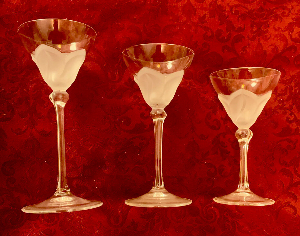 Vintage Cocktail Glasses 1950's Decorative Frosted Martini Cut Stemware  Barware | eBay