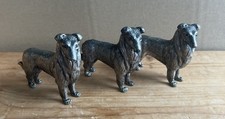 x3 Cast Metal Collie Dog Figurines H7.5 x L10cm