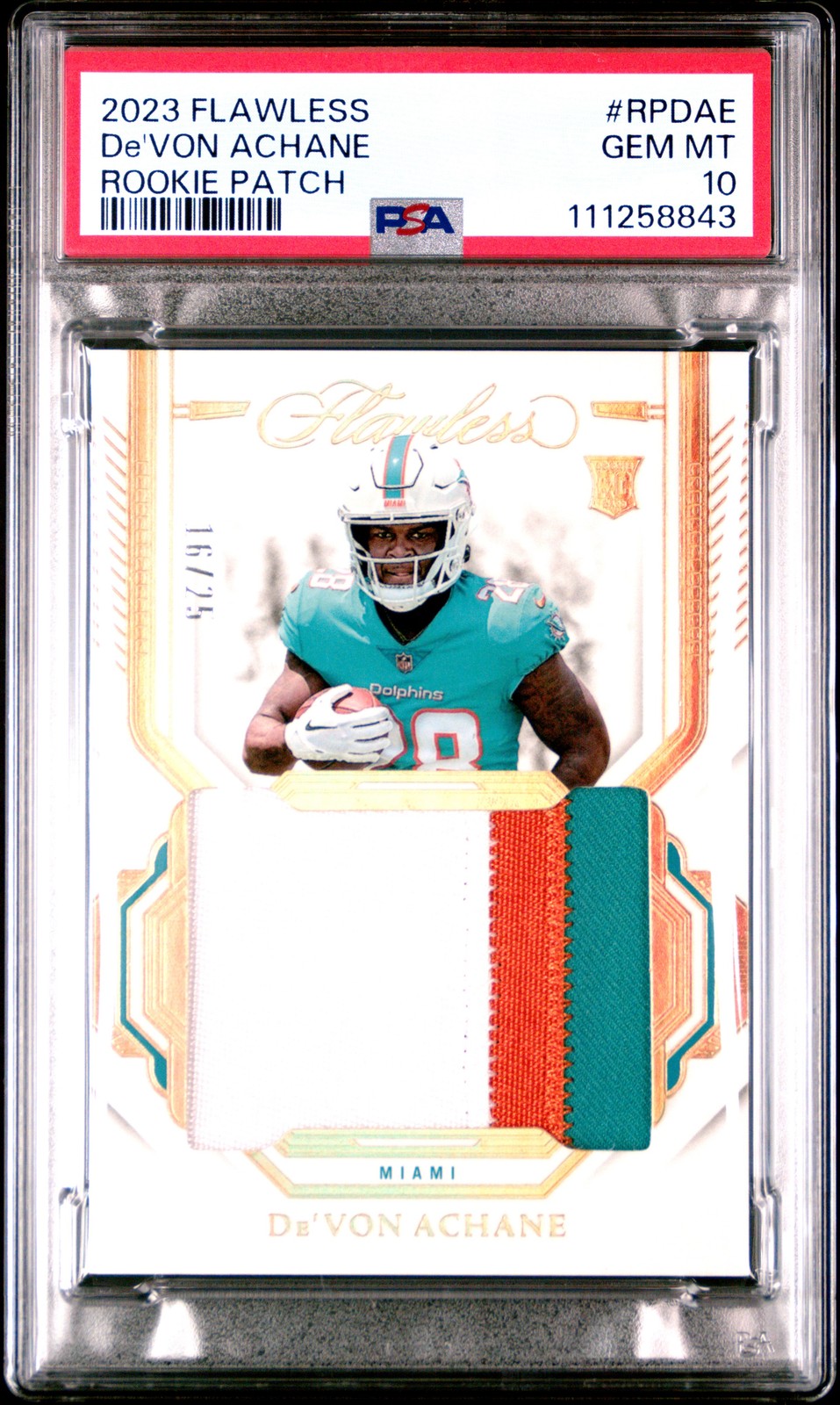 De'Von Achane Panini Flawless Rookie Patches #RPDAE Base