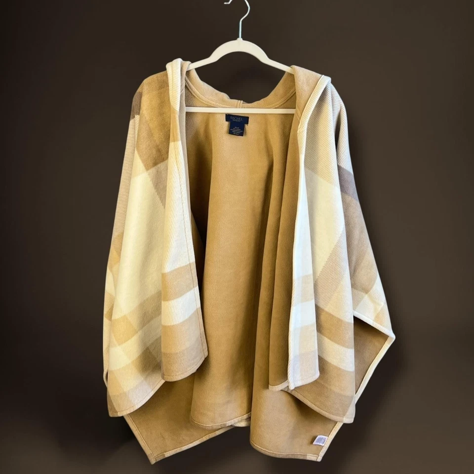 Poncho con capucha Rachel Roy para mujer talla única a cuadros polar capa manta envolvente Foto 3 de 4