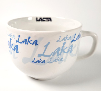 Vtg LAKA Lacta White Chocolate Promo Coffee Mug Pozzani Brazil Advertising Cup