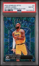 2024 DONRUSS OPTIC LEBRON JAMES #3 MY HOUSE GREEN GLITTER /5 PSA 8