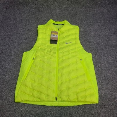 Nike Vest Mens Small Volt Yellow Zip Running Therma Fit ADV AeroLoft Repel Down