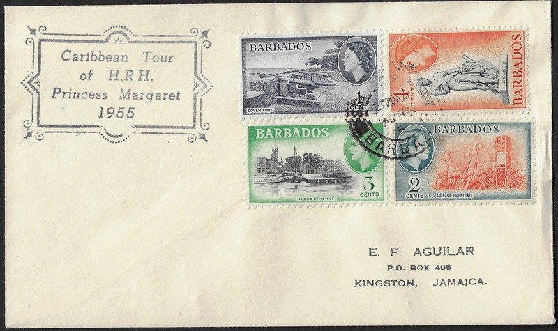 Barbados1955 Caribbean Tour QEII cachet cover w/ Scott 235-238. VF. Sugar(10k721