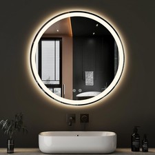 28 Inch Round LED Bathroom Mirror with Lights, Circle Vanity Mirror with Anti...