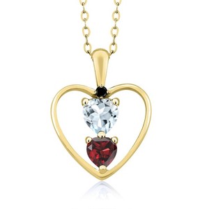 Authentic 18K Yellow Gold Plated Silver Aquamarine Garnet and Black Diamond Pendant