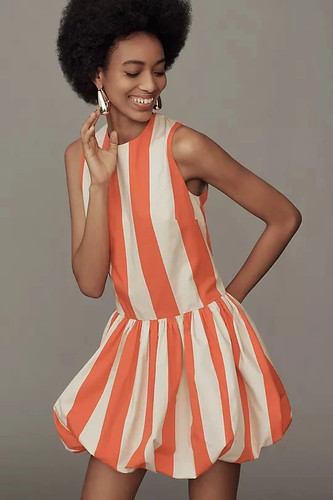 NEW Anthropologie Mare Mare Orange Stripe Combo Bubble Hem Tank Mini Dress XL