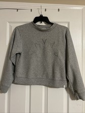 Varley Holborn Cropped Gray Embroidered Logo Sweatshirt Long Sleeve Size XS