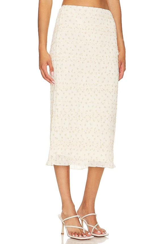 "Camila Coelho Marbella White Floral Midi Skirt Size XS/S 26\" waist"