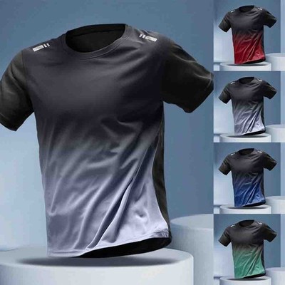 Herren Sport T-Shirt Farbverlauf Design Schnelltrocknend Kurzarm O-Ausschnitt Fr
